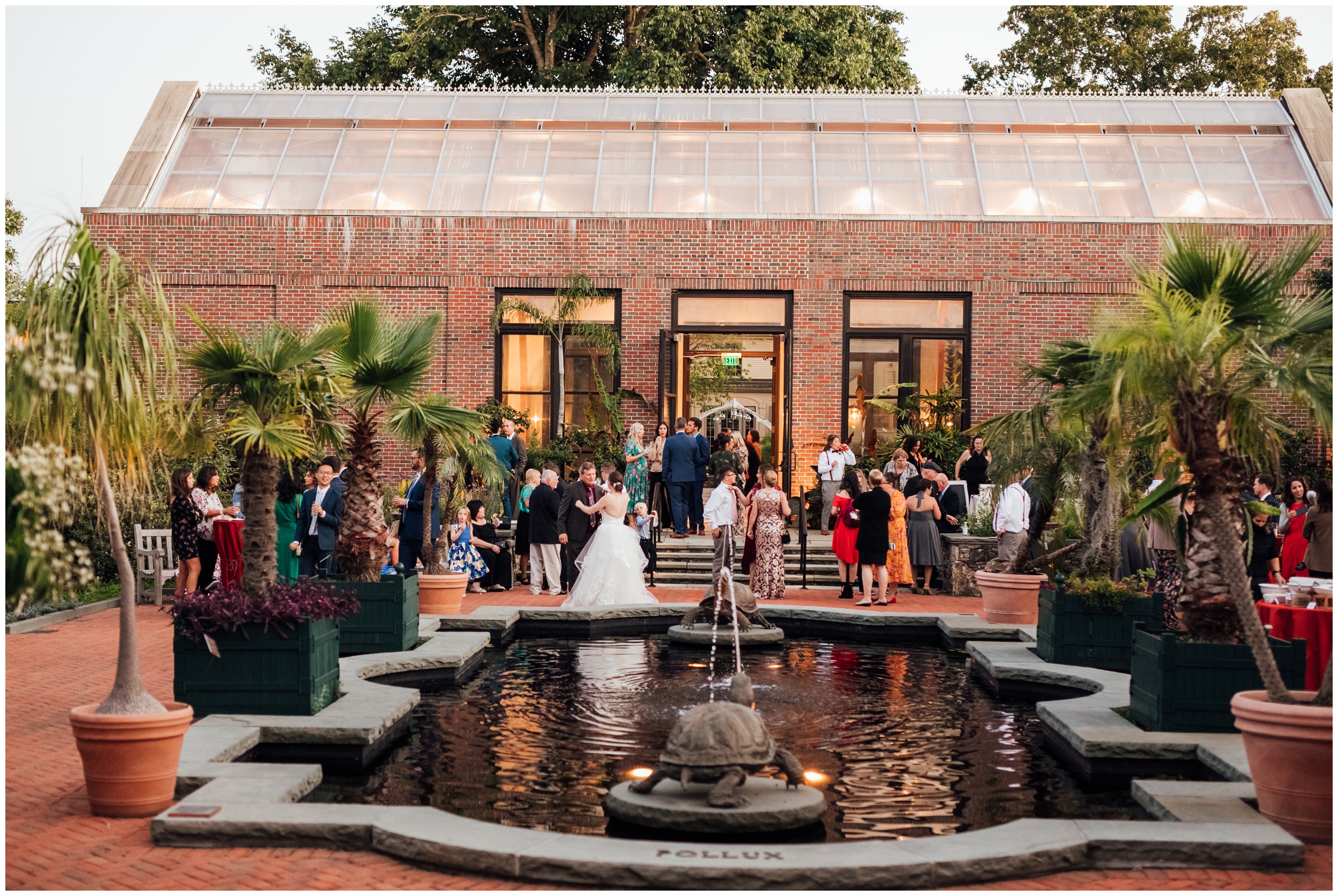 Outdoor wedding cocktail hour at New England Botanic Garden at Tower Hill in Massachusetts